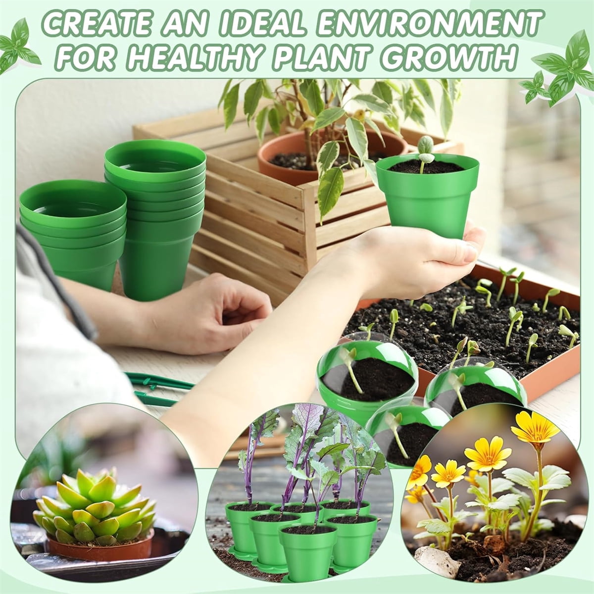 Plastic Cake Cup Plant Pots with Dome & Bottom- GIXUSIL Mousse Ice Cream Pudding Containers Cups- Small Flower Pots for Plant Succulent Vegetable - Baking Molds (20 Packs, Green)