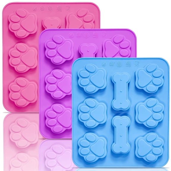 3Pack Puppy Dog Paw Bone Shaped Silicone Chocolate Molds Reusable Ice Cube Trays