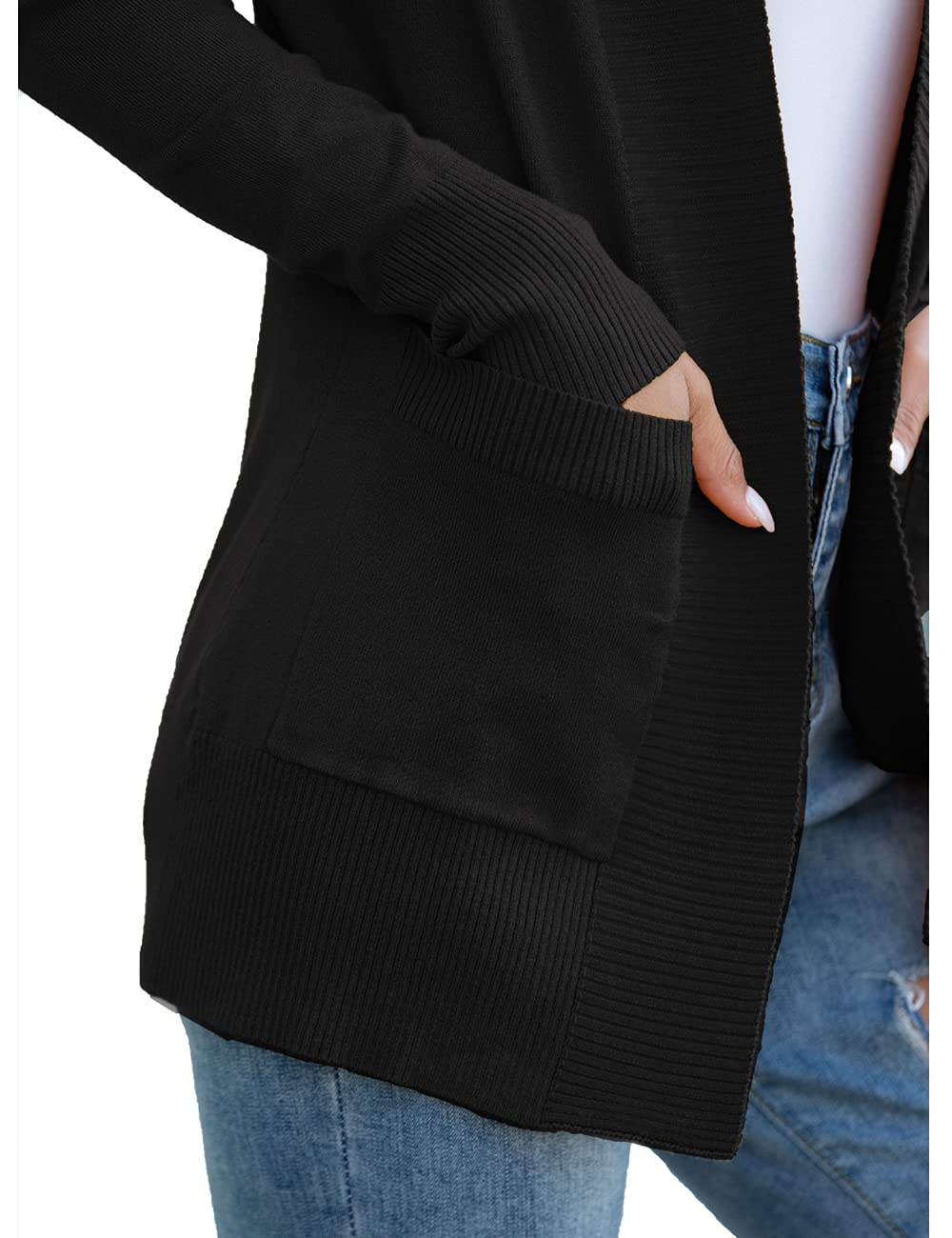 FOLUNSI Women's Casual Knit Cardigan, Black photo 3