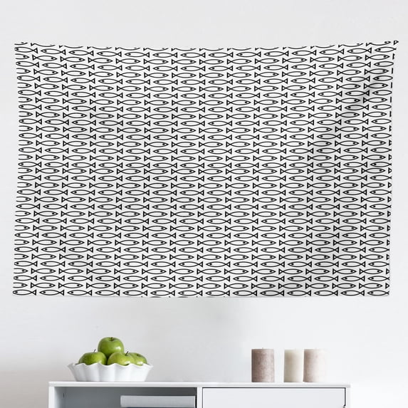 Tropical Tapestry, Artisan Exotic Hibiscus Flowers Fern Leaves Pattern Nature Plant Picture Art, Fabric Wall Hanging Decor for Bedroom Living Room Dorm, 2 Sizes, Grey and White, by Ambesonne