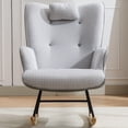thumbnail image 2 of Rocking Chair Glider for Nursery, Soft Teddy Velvet Fabric Rocking Chair with Headrests, Comfy Wingback Rocker with Safe Solid Wood Base for Living Room Bedroom Balcony (light grey), 2 of 7