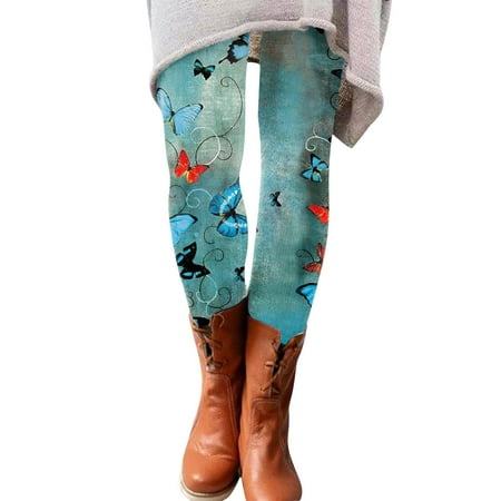 

Leggings for Women Lift Print Elastic Boots Ankle Length Legging Blue XXL