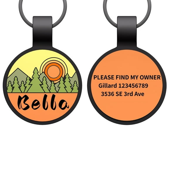 Silicone Dog Tag with Design, Silent Personalized Engraved Dog and Cat Name Pet ID Tags, Soundless No More Jingling Dog Tags Outdoor Colorful Designs, Mountain, Forest and Space Theme, A