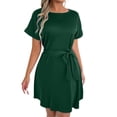 thumbnail image 1 of Robe Décontractée Grande Taille pour Femmes à Manches Courtes avec Ceinture Nœud Col Rond Fluide Confortable pour Fête Vacances Printemps Automne Usage Quotidien, 1 of 6