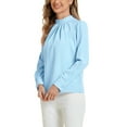 thumbnail image 4 of INSPIRE CHIC Fall Winter Stand Collar Chiffon Blouse for Women's Long Sleeve Business Casual Work Shirt S Light Blue, 4 of 6