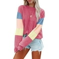 thumbnail image 2 of Annhoo Fall Sweatshirts for Women Trendy Color Block Long Sleeve Crewneck Pullover Casual Loose Crop Shirts, 2 of 6