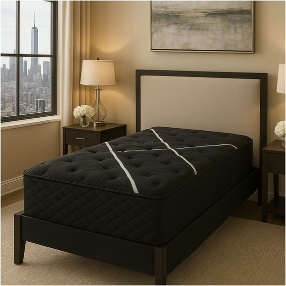 JERFIT 12 Inch Twin XL Cooling Gel Memory Foam Hybrid Mattress, Medium Plush Feel with Pocketed Coils for Edge Support, Motion Isolation, Black White