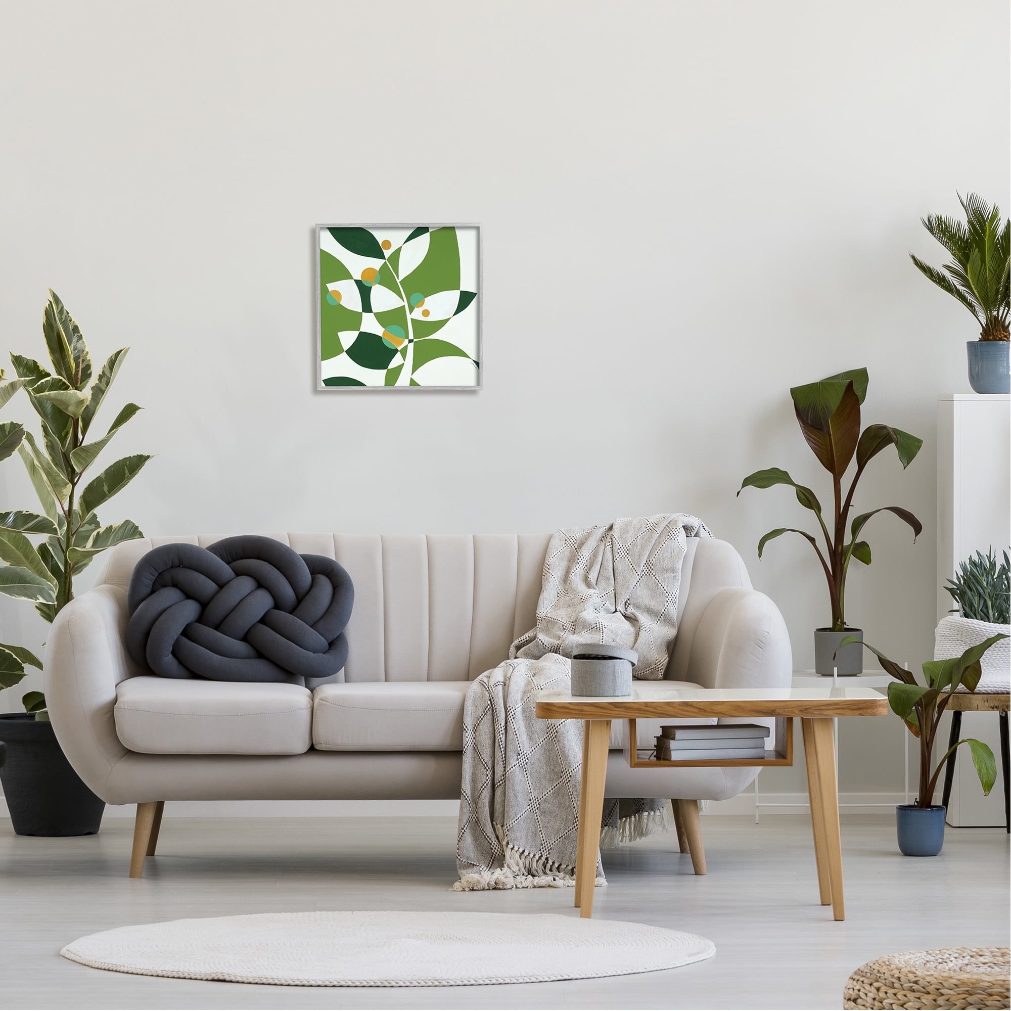 Stupell Industries Modern Green Leaf Abstraction Botanical & Floral Painting Gray Framed Art Print Wall Art, 17 x 17