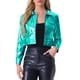 thumbnail image 1 of Chaqueta metálica brillante de motociclista con botones para mujer INSPIRE CHIC M Verde, 1 of 6
