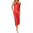 thumbnail image 2 of INSPIRE CHIC Womens Elegent Satin Nightgown Spaghetti Halter Midi Dress Silky Lightweight Tassel at the Bust Evening Dress M Red, 2 of 6