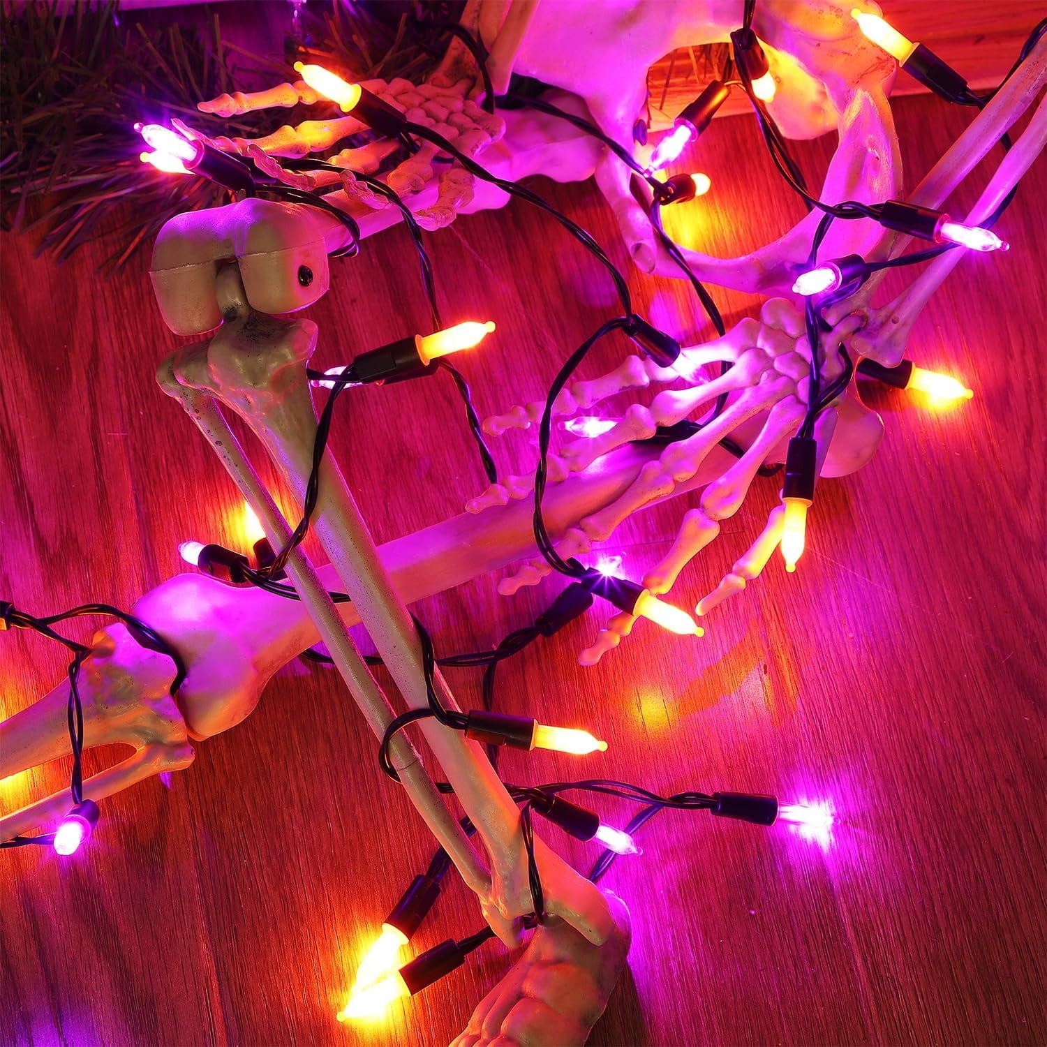 50 LED Outdoor Halloween Lights, 16 FT Mini String Light with 8 Modes, Waterproof Battery Operated Tree Lights for Indoor Outdoor Patio Garden Party Wedding Decoration, Orange & Purple