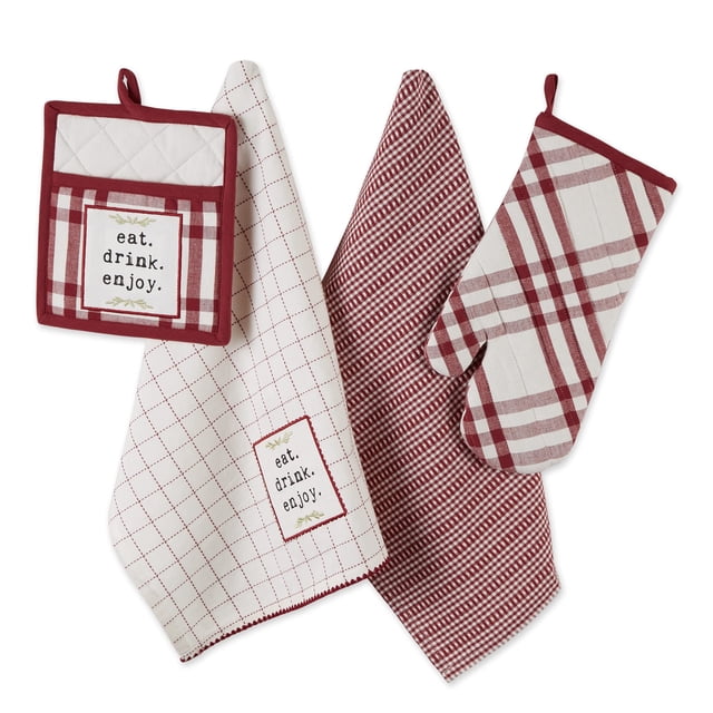 Kitchen Collection DII Home Sweet Farmhouse - Juego de 4 piezas, color rojo