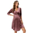 thumbnail image 2 of Yesfashion Women's Maternity Dresses Velvet Retro V-Neck A-Line Holiday Wedding Guest Evening Dress, 2 of 5