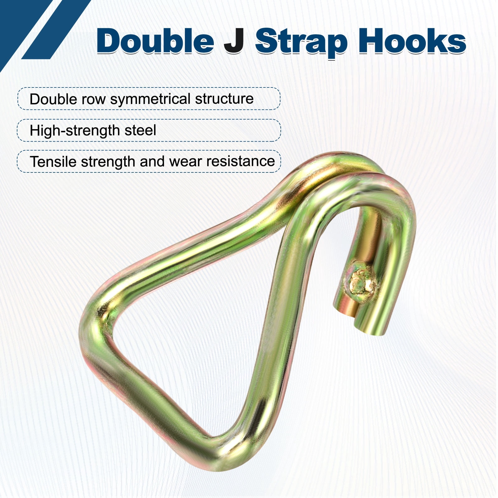 Uxcell Ratchet Double J Strap Hook Load 4400lbs, 3Pcs Heavy Duty Tie Down Strap J-Hook Cargo Hook for 2 Inch Tie Down Strap Webbing on Car Truck Trailer, Gold Tone (ID: 50 mm / 1.97")