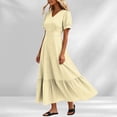 thumbnail image 6 of YuXingFu Womens Cotton Dresses with Sleeves Maxi V-Neck Plus Size Womens Dress Short Sleeve for Beach Long Casual Summer Beige XXL, 6 of 7