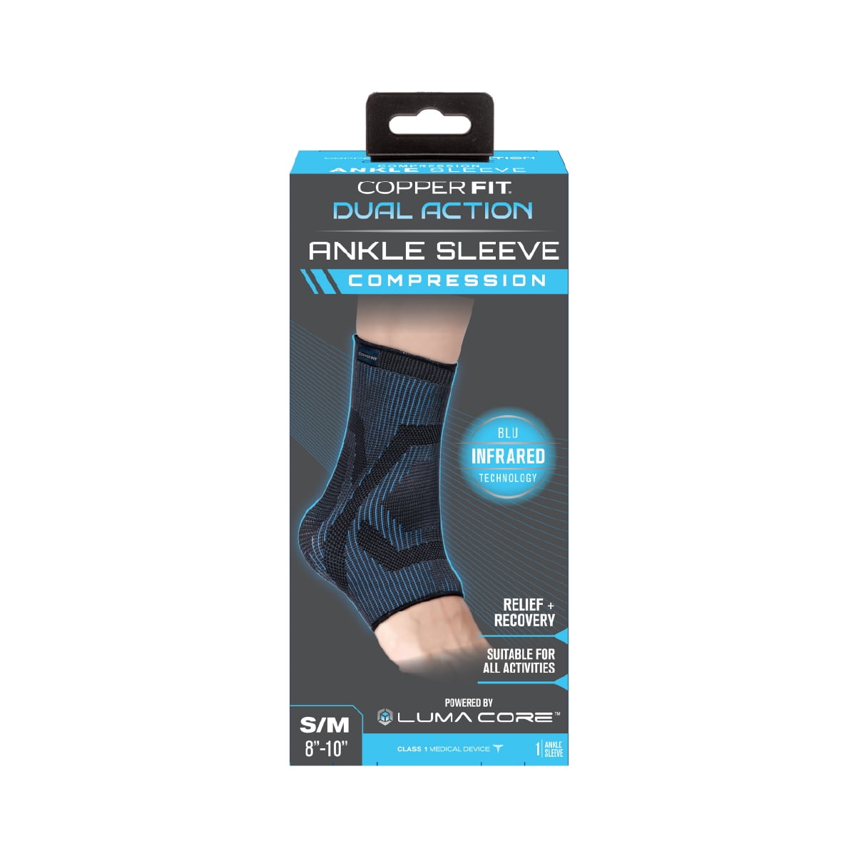 Copper Fit Dual Action Ankle Sleeve Brace, Advanced Relief & Recovery for Mobility, Arthritis, Tendonitis, Pain, Swelling & Inflammation, L/XL, Unisex