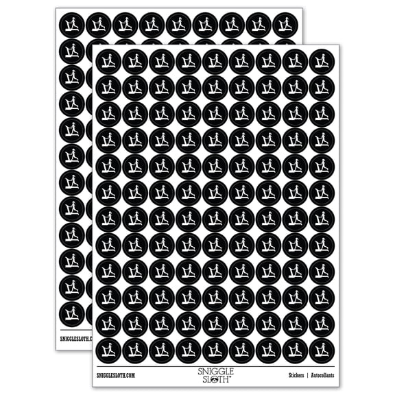 Woman Running on Treadmill Cardio Workout Gym Round Sticker Set - Black - Gloss Finish - 0.50" Size