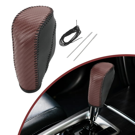 Unique Bargains Gear Shift Knob Cover Stick Shifting Handle Protector for Ford Fiesta 2009-2012 Black Brown Faux Leather