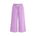 thumbnail image 6 of breaise Linen Capri Pants Girls Summer Casual Beach Wide Leg Lounge Palazzo Pants High Waisted Cropped Trousers with Pockets, 6 of 8