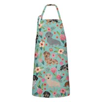 Dachshund and Flower Apron-Garden Aprons for Women with Pockets-Cotton Linen Waterproof Kitchen Cooking Gardening Aprons Adjustable for Kitchen,Cooking,BBQ and Salon 33x27 Inch
