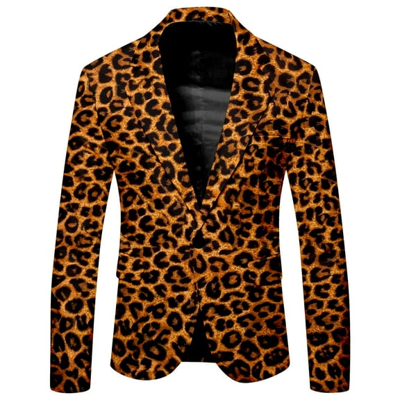 CONZONE Carnival Men's Blazer Casual Suit Jacket for Men Leopard Graphic One Button Elegant Slim Fit Dress Jacket for Performance,Prom,Wedding