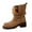 Khaki, variant on Womens Riding Boots Round Toe Pull on Adjustable Button Fold over Trendy Buckle Strappy Mid Calf Fall Booties