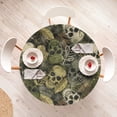 thumbnail image 4 of Ambesonne Halloween Fitted Round Tablecloth, Sketchy Skull Pattern, 36"- 40" Diameter, Pale Olive Green Eggshell, 4 of 5