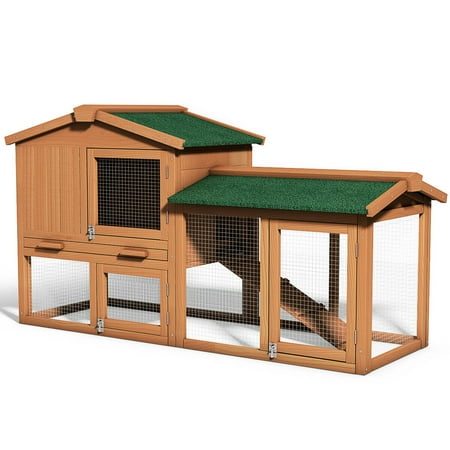 Gymax Wooden Large Bunny Rabbit Hutch Chicken Coop Small Animal Cage