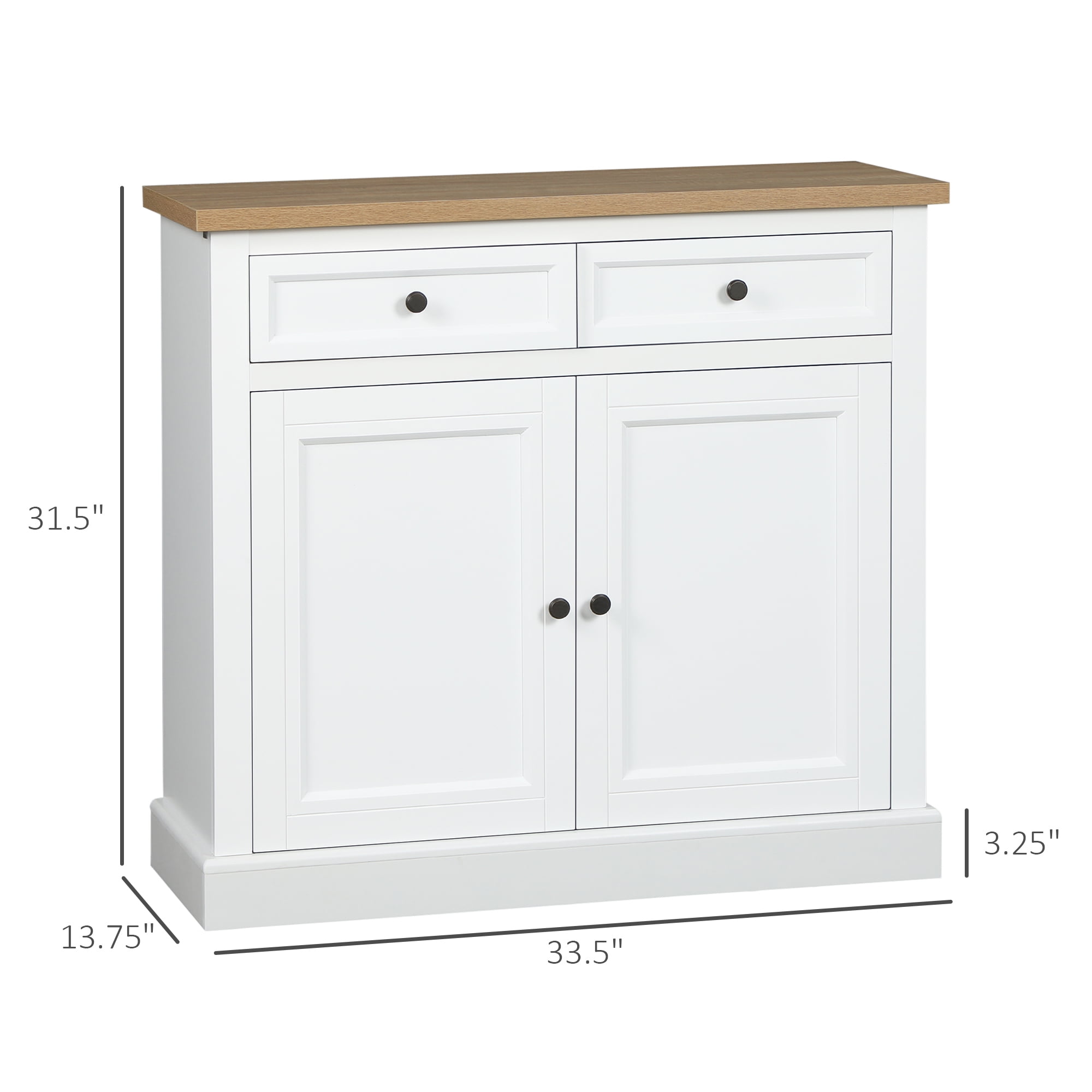 HOQBN Sideboard Buffet Cabinet, Coffee Bar Cabinet with 2 Drawers and Double Door Cupboard for Kitchen, Living Room, Entryway, White