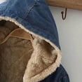 thumbnail image 6 of Women Sherpa Lined Denim Jackets Fleece Hooded Winter Coat Fuzzy Warm Casual Lightweight Outerwear Fashion Fall Outfits, 6 of 7