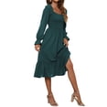 thumbnail image 3 of STARVNC Women Square Neck High Waist Long Sleeve Ruched Midi Dress, 3 of 4