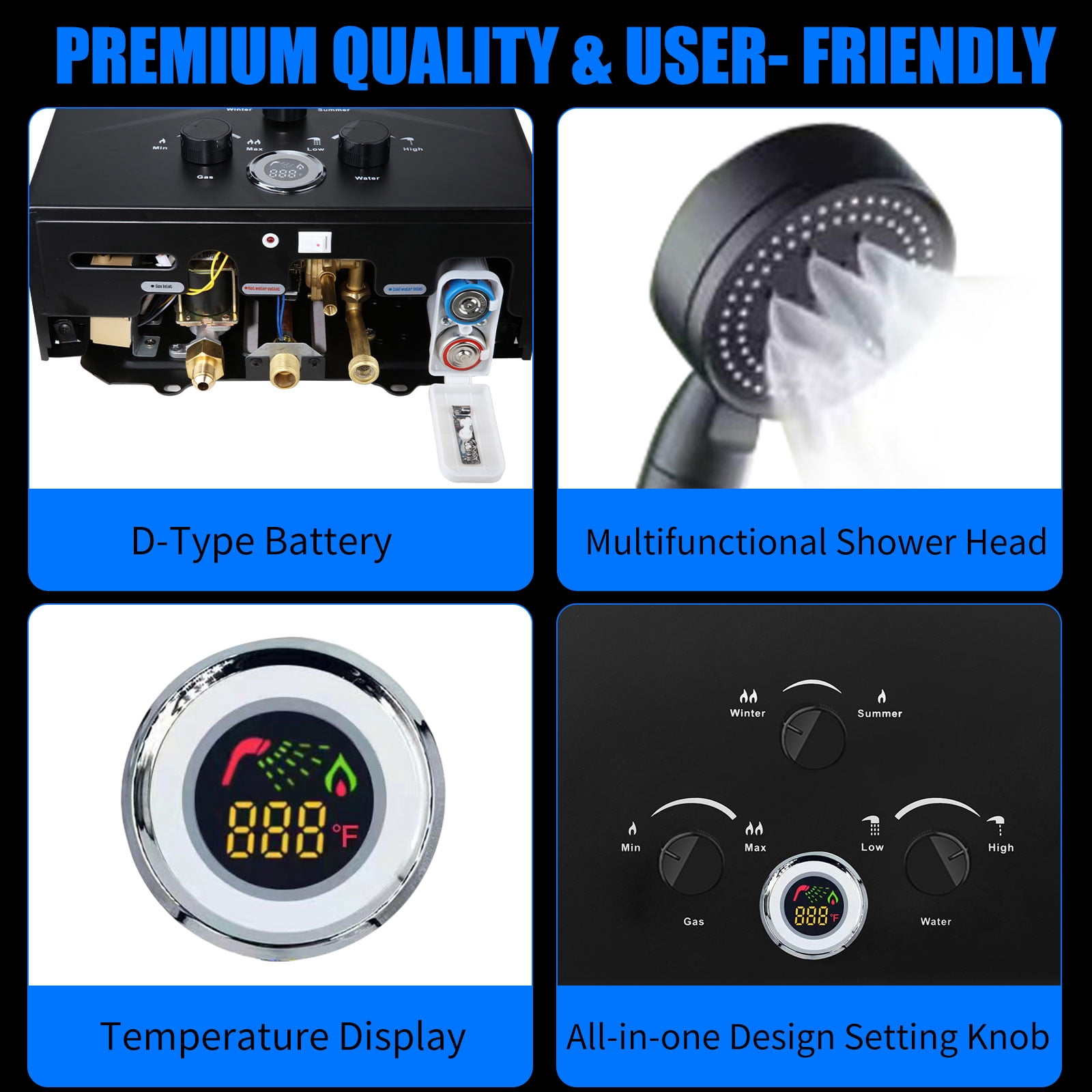 20L Tankless Propane Water Heater 5.26GPM, Outdoor Portable Instant Hot Water Heater with Digital Display & Multiple Protections for Camping, RVs, Boat Cabins & Outdoor Use