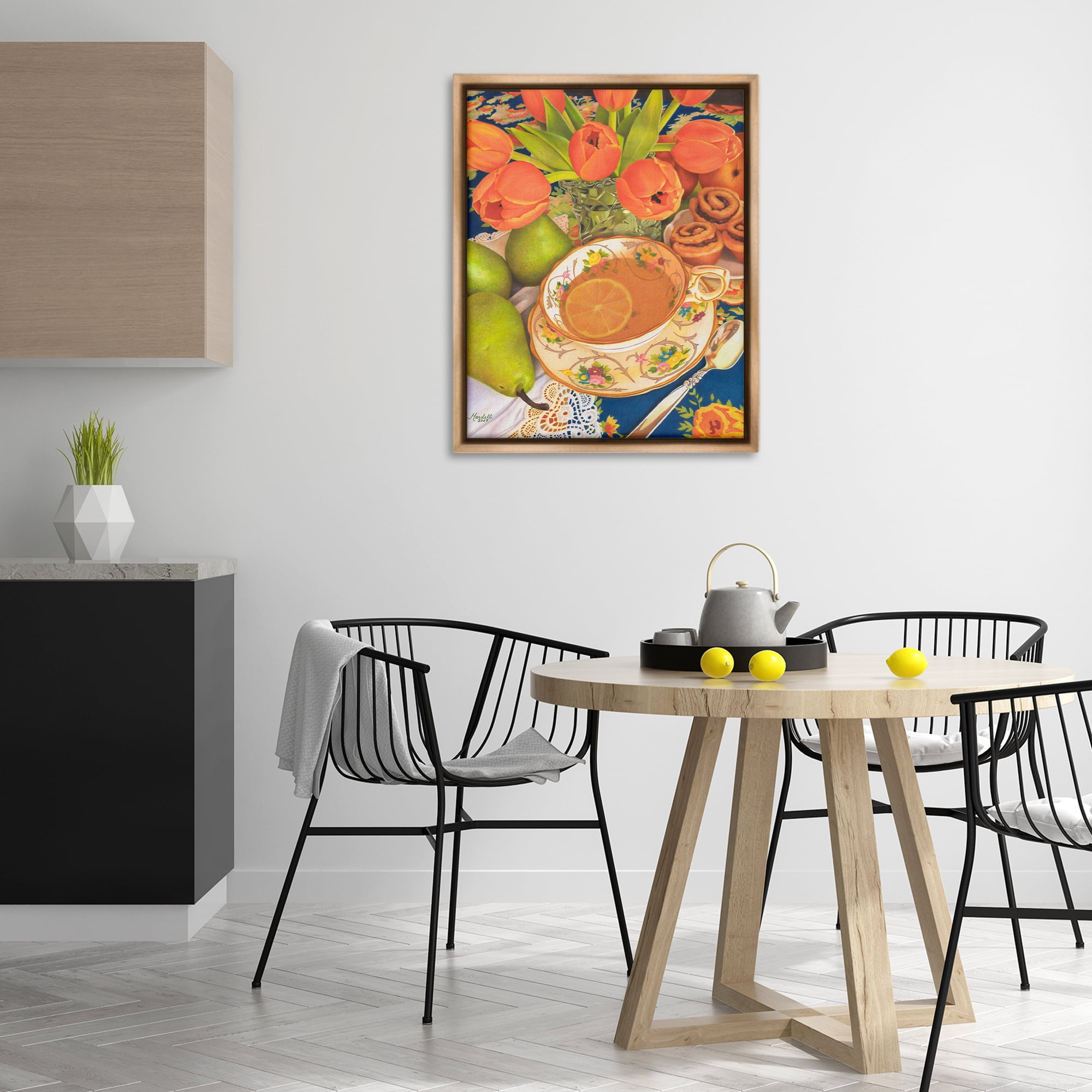 Stupell Industries Tea with Orange Tulips Food & Beverage Painting Brown Floater Framed Art Print Wall Art, 25 x 31