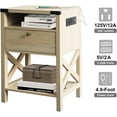 thumbnail image 4 of PetFurnishn Nightstand with Charging Station, Modern End Table with Drawer, Bedside Table with Open Storage, White Oak, 4 of 9