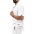 thumbnail image 6 of Men's casual henley shirt linen short sleeves turn-up collar shirt beach summer light top, 6 of 7