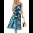 thumbnail image 3 of Vestido de Verano para Mujer, Sin Mangas, Floral, con Cuello Redondo, Cintura Alta, Corte A, Midi y Bolsillos Flores Blancas XL, 3 of 10