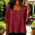 thumbnail image 5 of Women's Loose Fit French Collar Plaid Long Sleeve Shirts Blouse Comfy Breathable Cute Trendy Outfits Casual Daily Wear Summer Vacation | CSEONE,Wine XL, 5 of 6