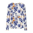 thumbnail image 4 of EchfiProm Womens Tops Ribbed Trendy Slim Long Sleeve Blue Floral T-Shirt for Ladies, 4 of 8