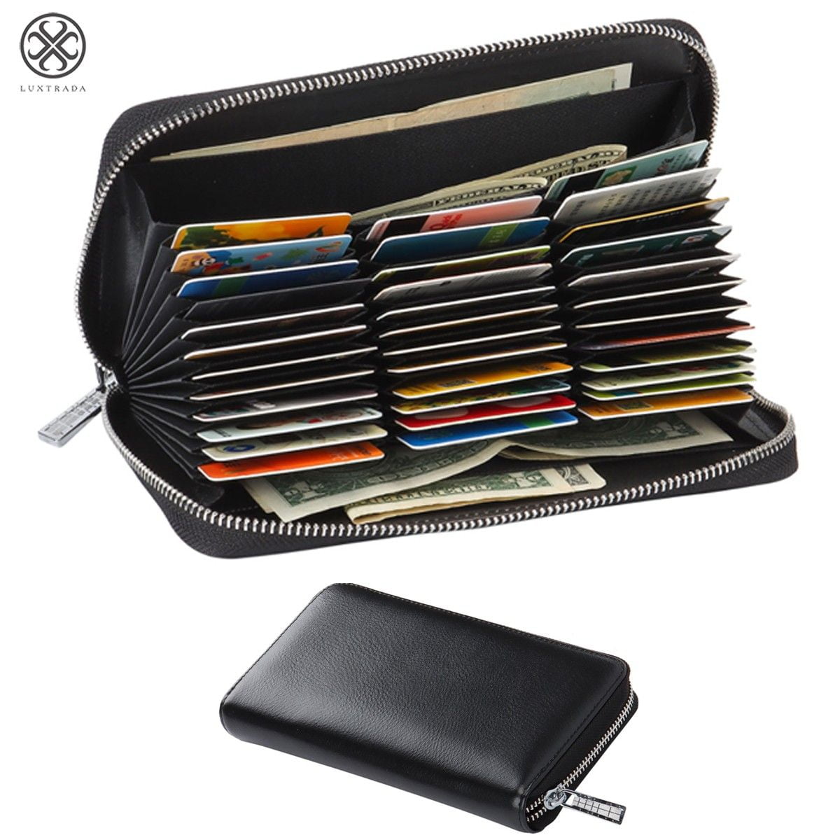 Men's Wallet Real Leather Credit Card Holder RFID Blocking Zipper Thin Pocket jy 