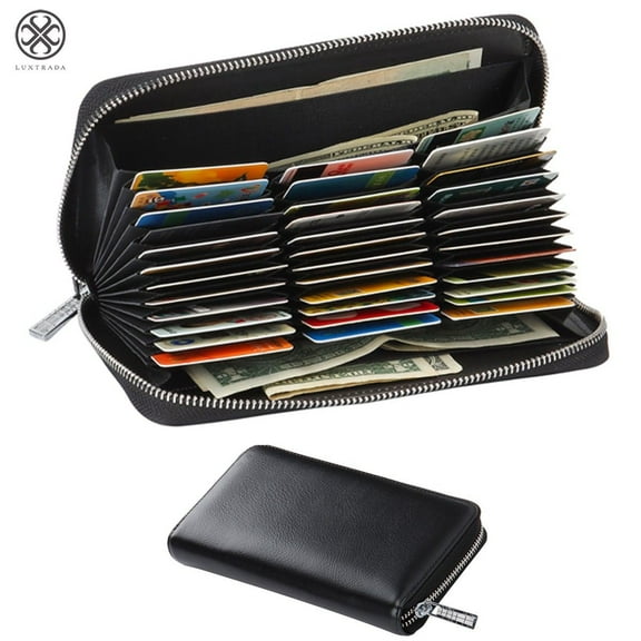 Luxtrada Credit Card Holder - 36 Card Slot RFID Blocking Vegan Leather Accordian Style Zipper Wallet for Women Men, Black