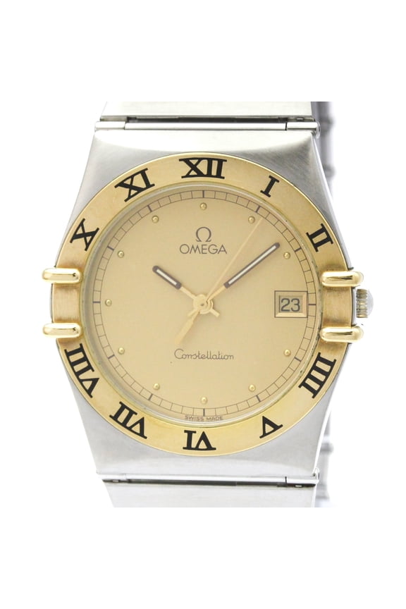 Pre-Owned OMEGA Constellation 18K Gold Steel Quartz Mens Watch 396.1080 Polished