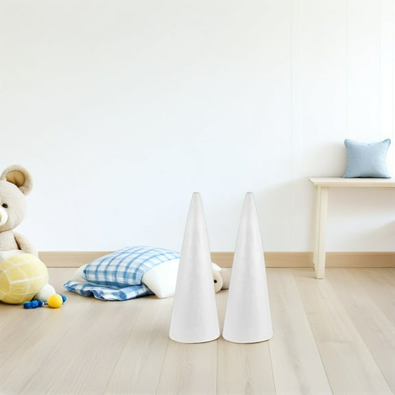 Amosfun 2pcs Foam Tree Cone Polystyrene White Craft Project Material for Christmas Celebration
