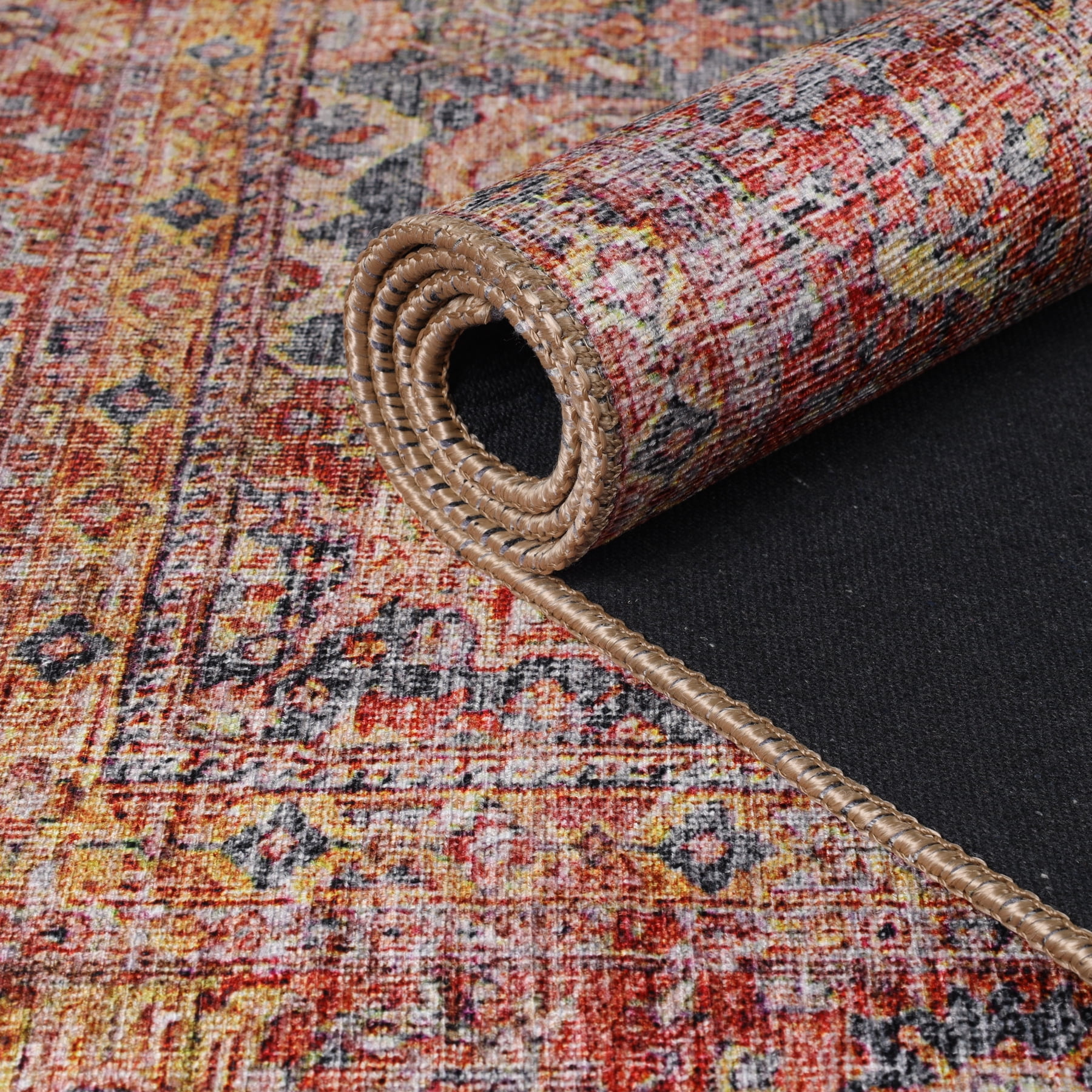 Superior Huda Rustic Oriental Indoor Area Rug,10' x 14', Ruby Red