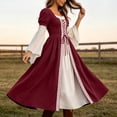 thumbnail image 6 of Renaissance Dress for Women Halloween Medieval Costume Long Sleeve Victorian Lace up Dresses Peasant Gothic Fairy Witch Dress Wine L, 6 of 9