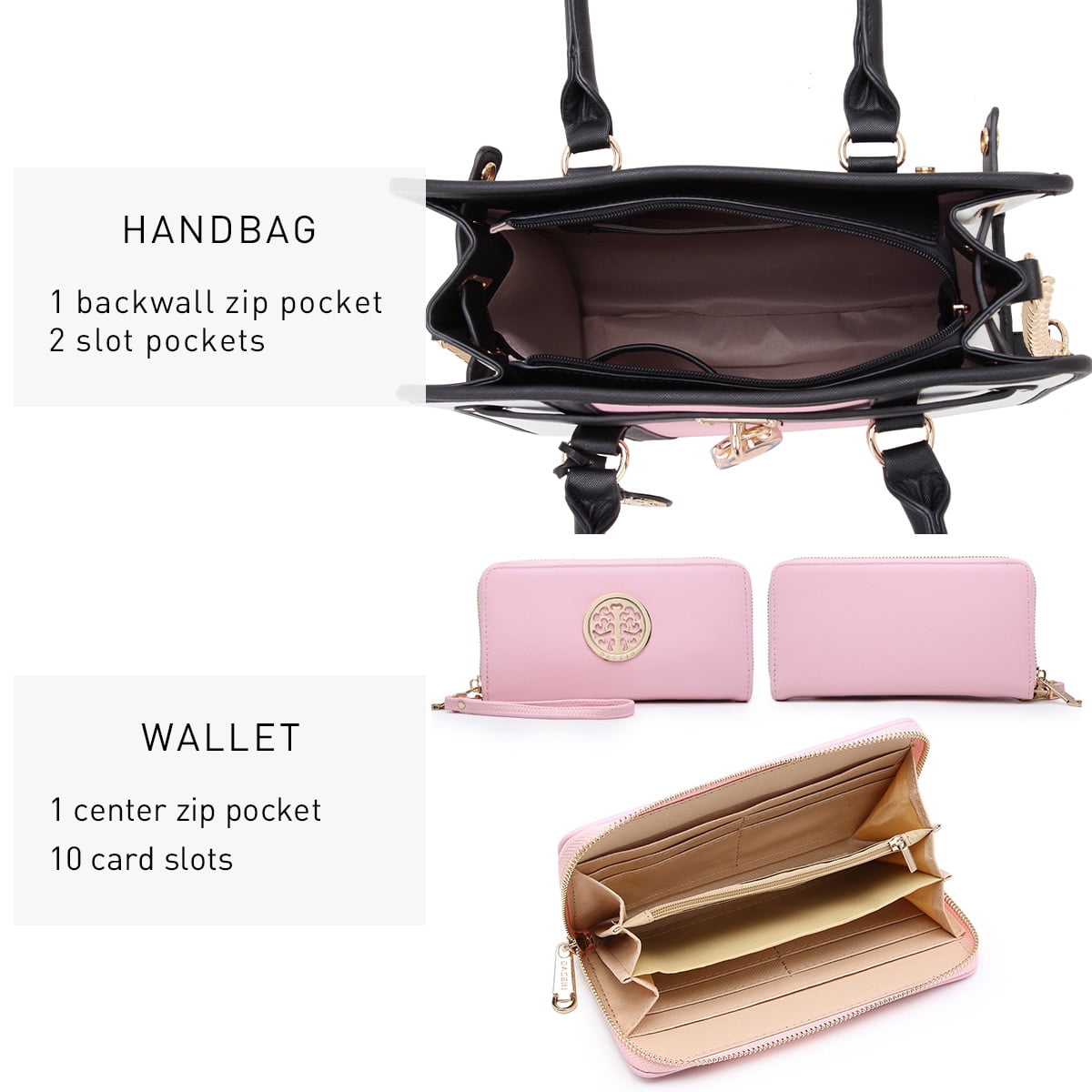 Dasein Women Handbags Purses Two Tone Satchel Bags Top Handle Shoulder Bags Work Tote with Matching Wallet