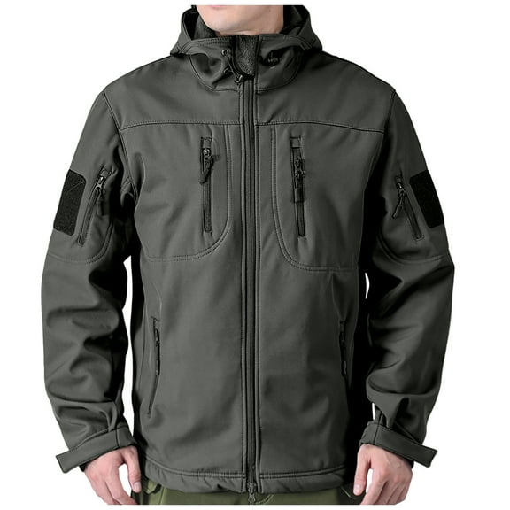 OGLCCG Men's Tactical Jacket Winter Warm Fleece Lined Water Resistant Hooded Raincoat with Pockets Casual Soft Shell Winter Coats