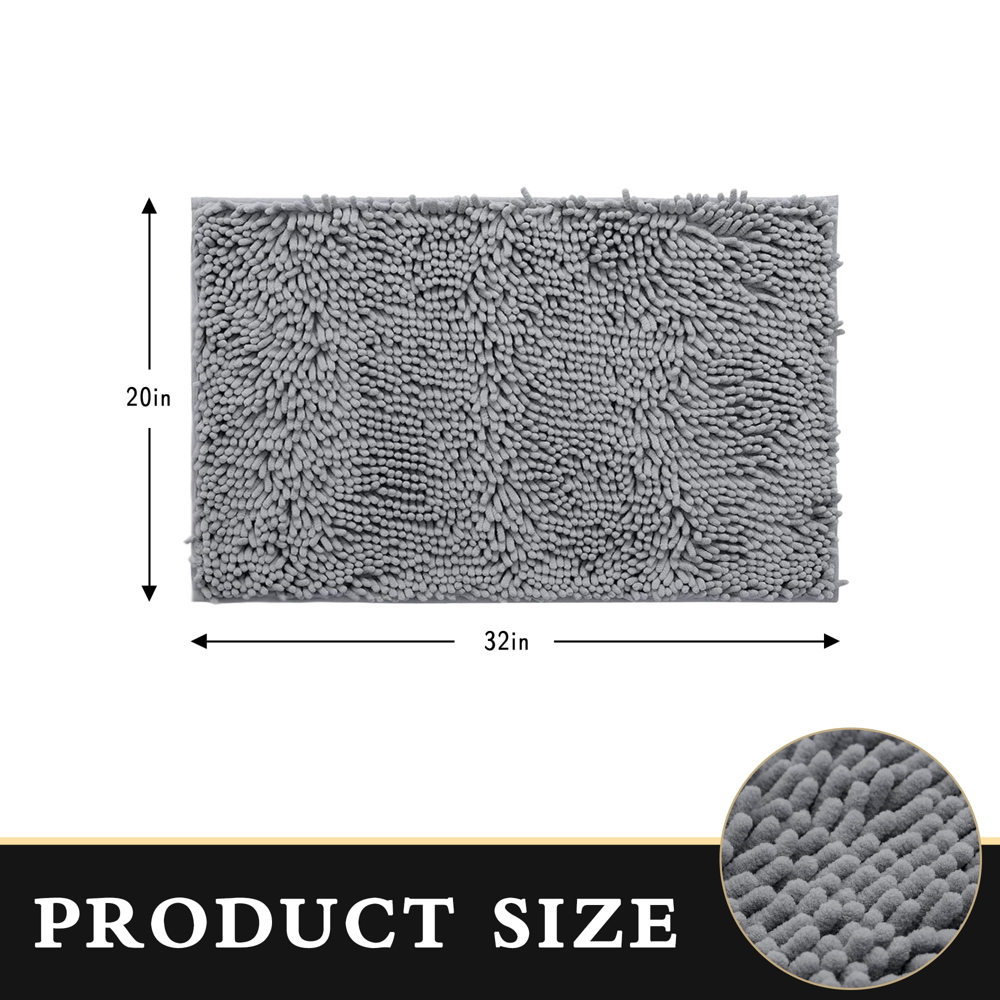 Furrygo Gray Chenille Bathroom Rugs, Thick Soft Absorbent Bath Rugs, Machine Washable Bath Mats for Bathroom Floor, Tub and Shower