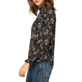 thumbnail image 4 of Allegra K Women's Smocked Ruffled Neck Long Sleeve Floral Blouse, 4 of 6