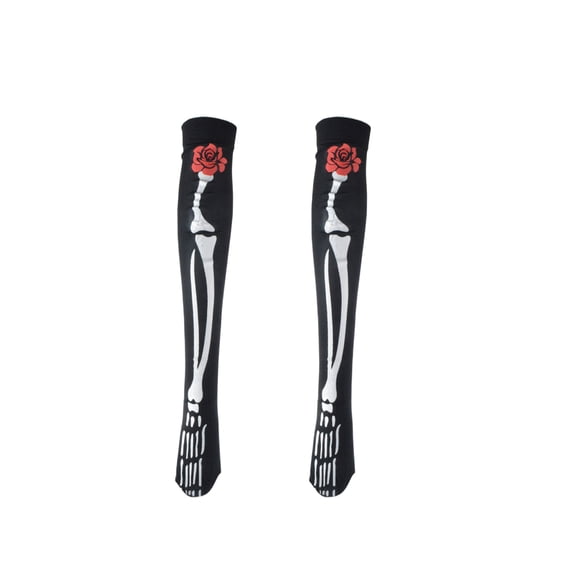 Liacowi Women Halloween Tights Skeleton Socks over the Knee Socks Skull Cosplay Stockings for Adult (A-Rose Flower , 50cm )
