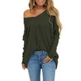 thumbnail image 3 of Scyoekwg Fall Long Sleeve Shirts for Womens Comfy Pullover 2025 Fashion Round Neck Off Shoulder Tunic Tops Classic Solid Color Casual Loose Fit Blouses Autumn Comfy Lightweight Army Green XXL, 3 of 4